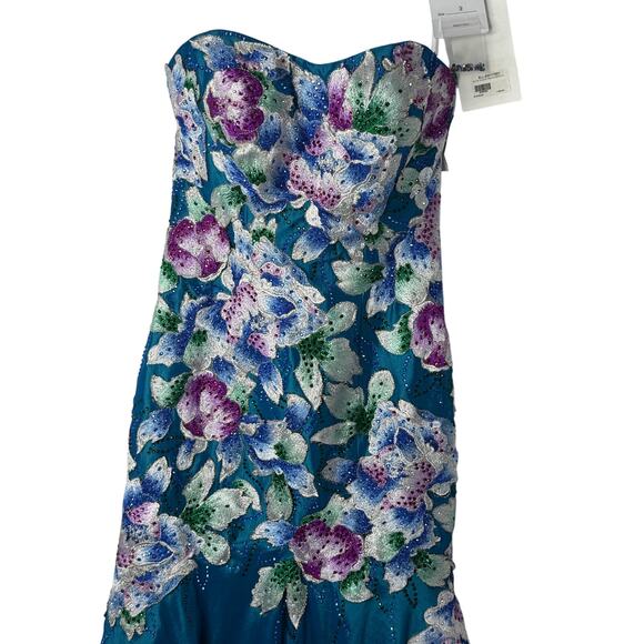 NEW Ellie Wilde Mon Cheri Formal Gown Women 2 Blue Embroider Floral Pageant Prom - Picture 3 of 13